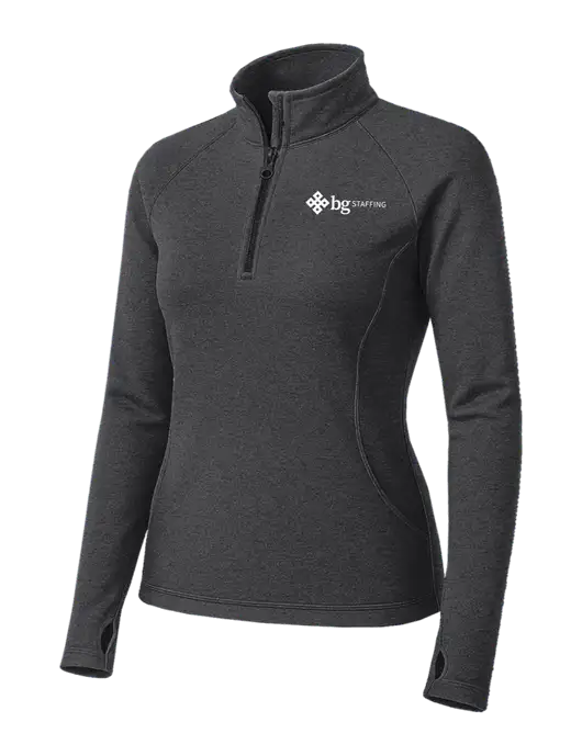 Dark Grey Heather Womens Sport Wick Stretch 1/4 Zip Pullover w/BG Staffing Logo