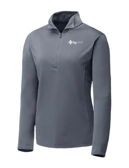 Medium Grey Womens Posicharge Competitor ¼ Zip Pullover w/BG Staffing Logo