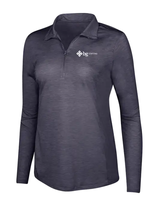 True Navy Heather Womens Posicharge Tri-Blend Wicking 1/4 Zip Pullover w/BG Staffing Logo