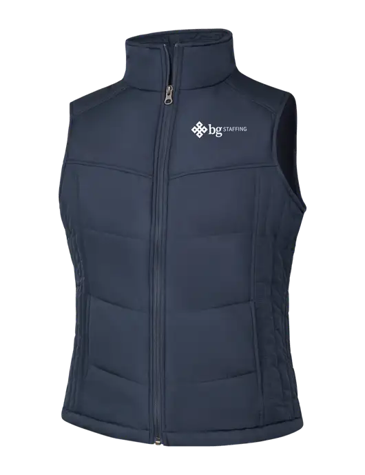 Womens Dark Slate/Black Puffy Vest w/BG Staffing Logo