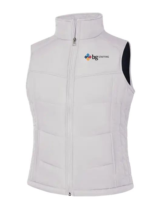 Womens White/Dark Slate Puffy Vest w/BG Staffing Logo