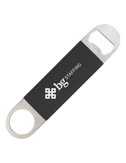 Black Bottle Opener with Silicone Grip w/BG Staffing Logo