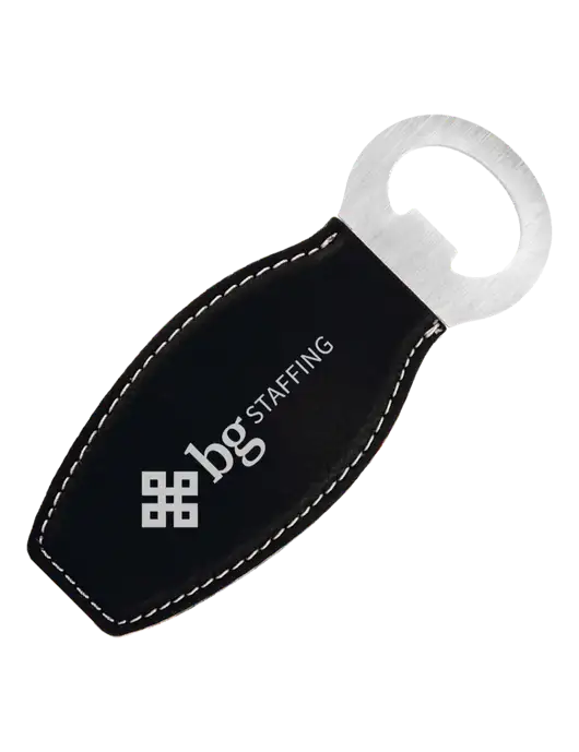 Black Leatherette Bottle Opener with Magnet w/BG Staffing Logo