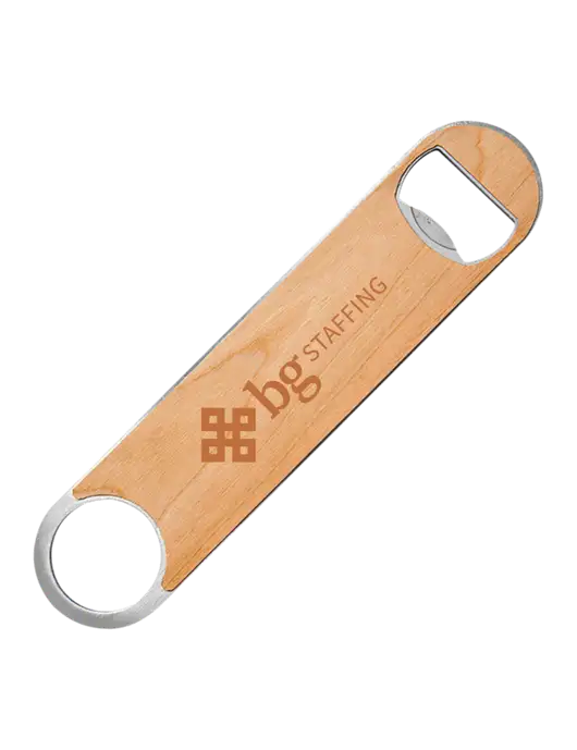Bottle Opener w/Wood Veneer, 7 x 1.2 w/BG Staffing Logo