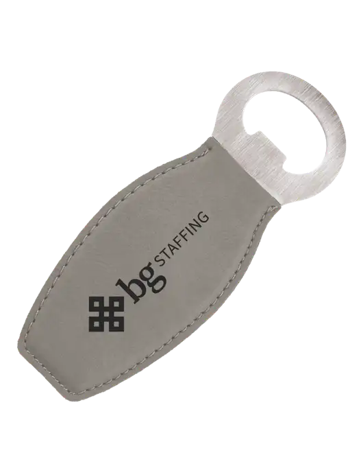 Grey Leatherette Bottle Opener with Magnet w/BG Staffing Logo