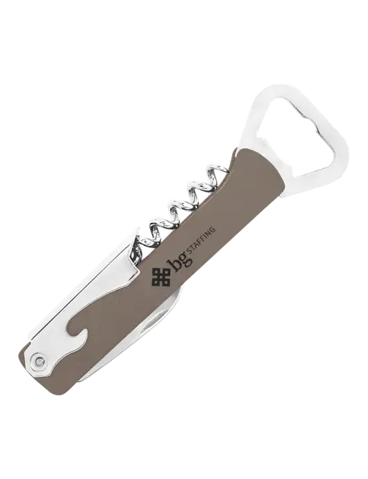 Grey Leatherette Wine Bottle Opener w/BG Staffing Logo