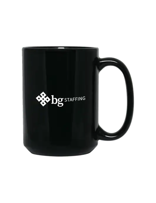 15 oz Black Ceramic Mug w/BG Staffing Logo