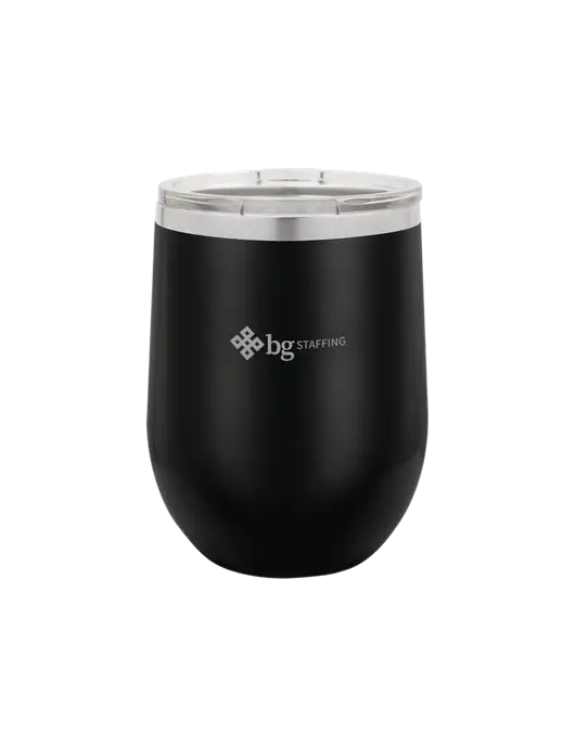 Polar Camel 12 oz Powder Coated Black Vacuum Insulated Stemless Wine Tumbler w/BG Staffing Logo