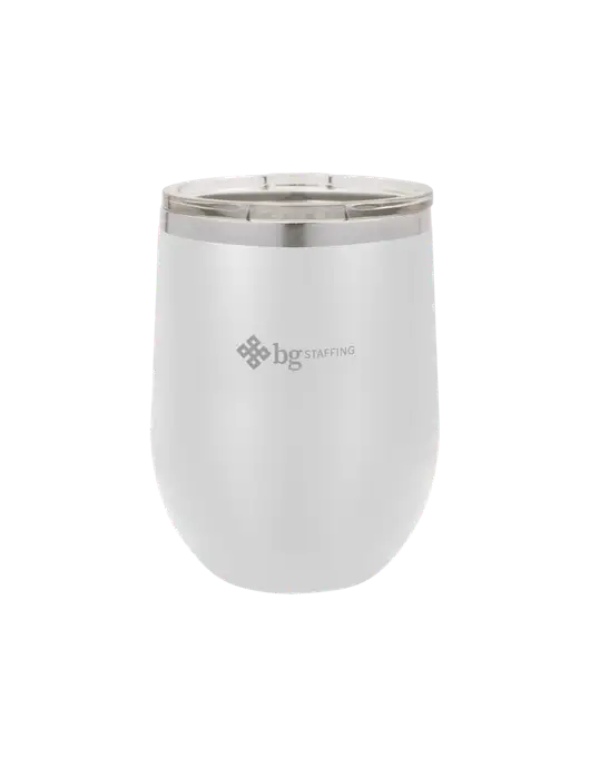 Polar Camel 12 oz Powder Coated White Vacuum Insulated Stemless Wine Tumbler w/BG Staffing Logo