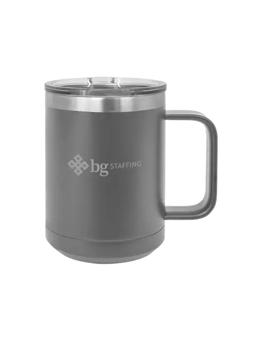 Polar Camel 15 oz Powder Coated Grey Vacuum Insulated Mug with Slider Lid w/BG Staffing Logo