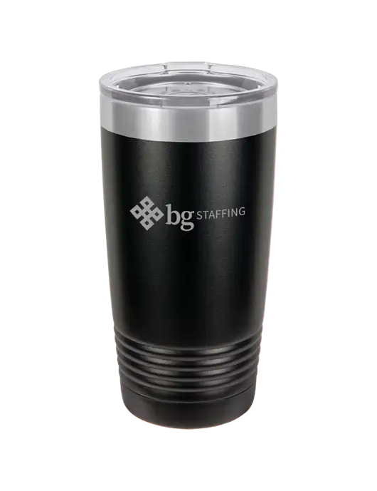 Polar Camel 20 oz Powder Coated Black Vacuum Insulated Tumbler w/BG Staffing Logo