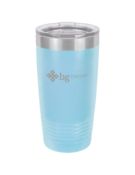 Polar Camel 20 oz Powder Coated Light Blue Vacuum Insulated Tumbler w/BG Staffing Logo