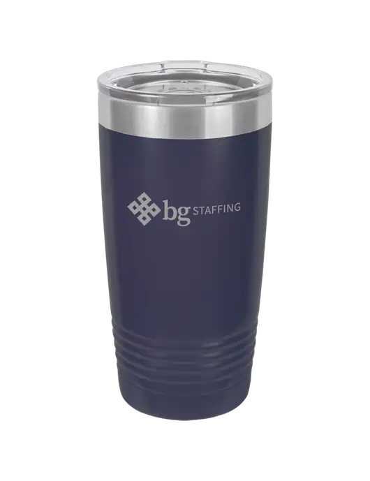 Polar Camel 20 oz Powder Coated Navy Vacuum Insulated Tumbler w/BG Staffing Logo