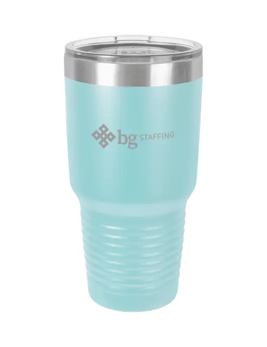Polar Camel 30 oz Powder Coated Light Blue Vacuum Insulated Tumbler w/BG Staffing Logo