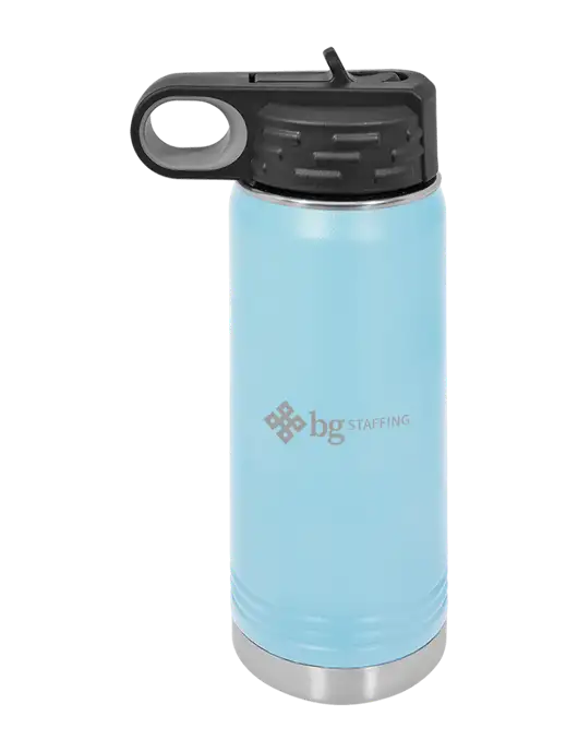 Polar Camel 20 oz Powder Coated Light Blue Vacuum Insulated Water Bottle w/BG Staffing Logo