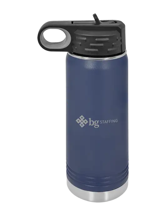 Polar Camel 20 oz Powder Coated Navy Vacuum Insulated Water Bottle w/BG Staffing Logo