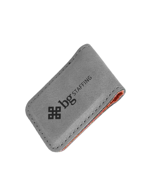 Gray Leatherette Money Clip w/BG Staffing Logo