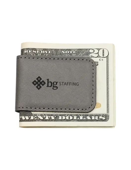 Gray Leatherette Money Clip w/BG Staffing Logo