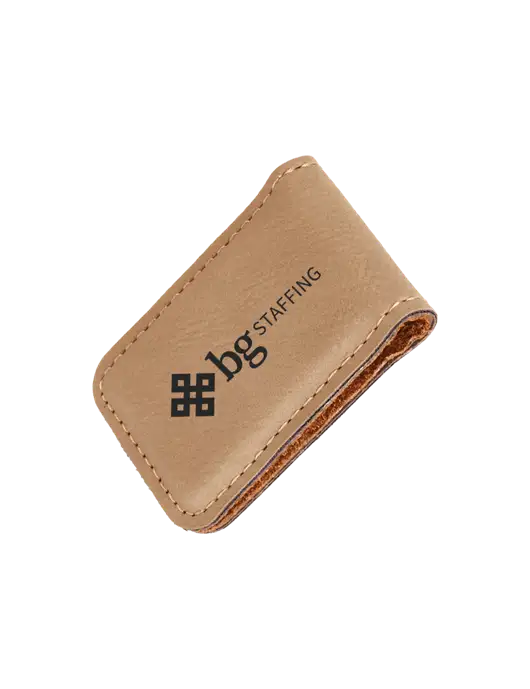 Tan Leatherette Money Clip w/BG Staffing Logo