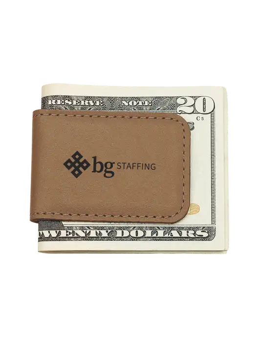 Tan Leatherette Money Clip w/BG Staffing Logo