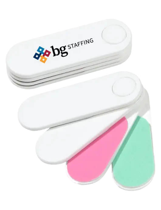 White Folding Nail Files & Buffer w/BG Staffing Logo