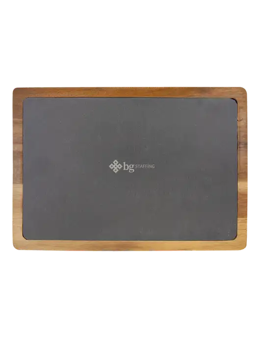 Acacia Wood/Slate Cutting Board, 13 x 9 w/BG Staffing Logo