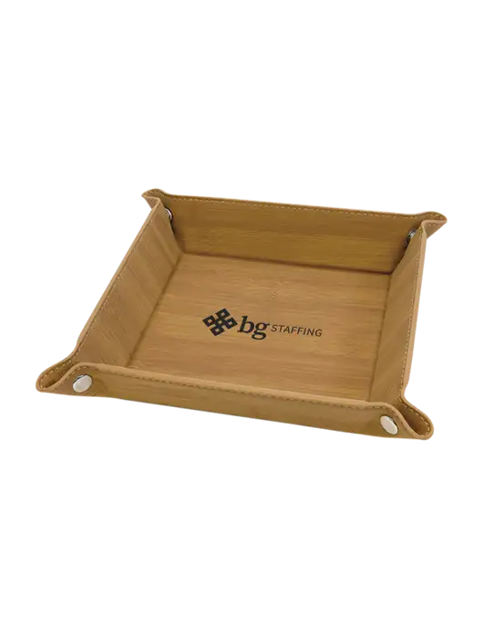 Bamboo Leatherette Valet Tray, 6 x 6 w/BG Staffing Logo