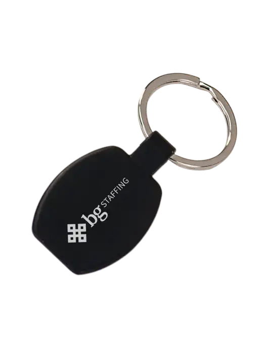 Black Laserable Rounded Rectangle Keychain w/BG Staffing Logo