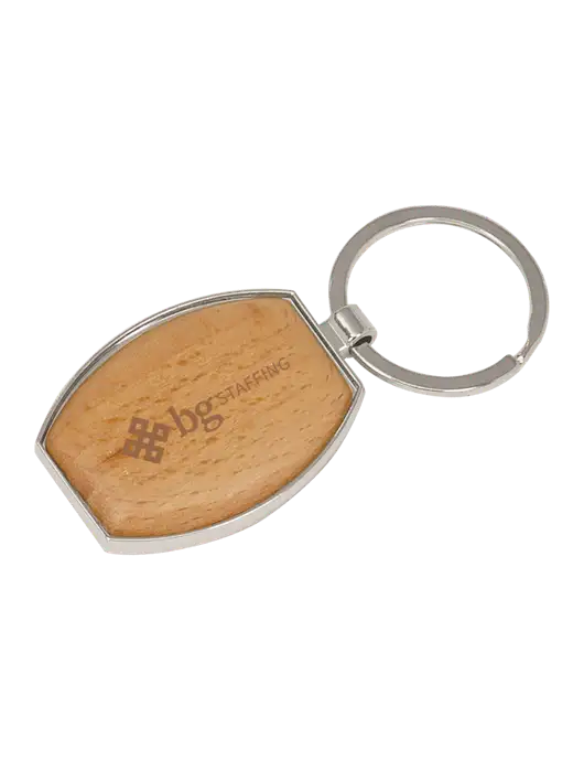 Wood & Silver Oval Keychain w/BG Staffing Logo