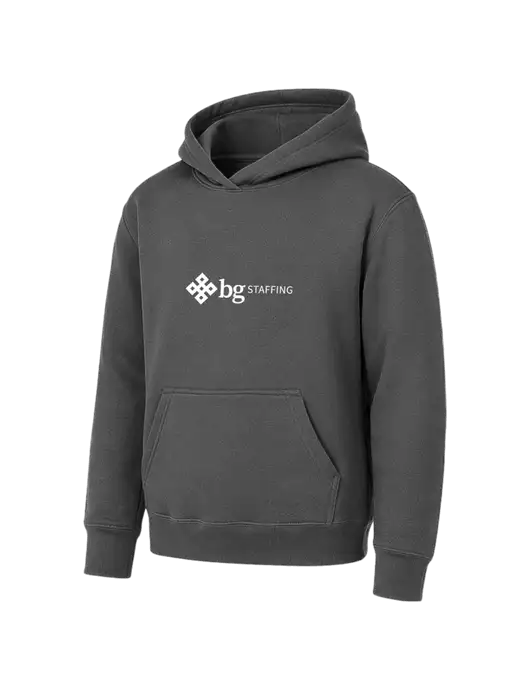 Youth Charcoal 7.8 oz Pullover Hooded Sweatshirt w/BG Staffing Logo