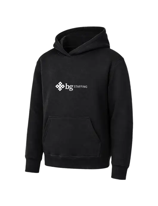 Youth Black 7.8 oz Pullover Hooded Sweatshirt w/BG Staffing Logo