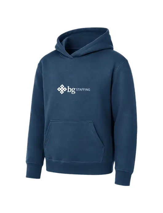 Youth Navy 7.8 oz Pullover Hooded Sweatshirt w/BG Staffing Logo