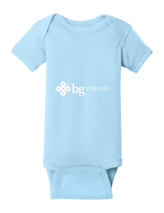 Rabbit Skins Light Blue Infant Short Sleeve Baby Rib Bodysuit w/BG Staffing Logo