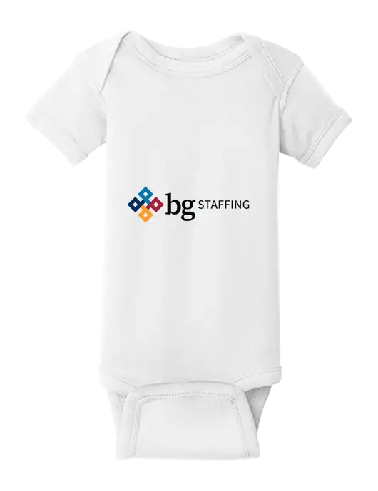 Rabbit Skins White Infant Short Sleeve Baby Rib Bodysuit w/BG Staffing Logo