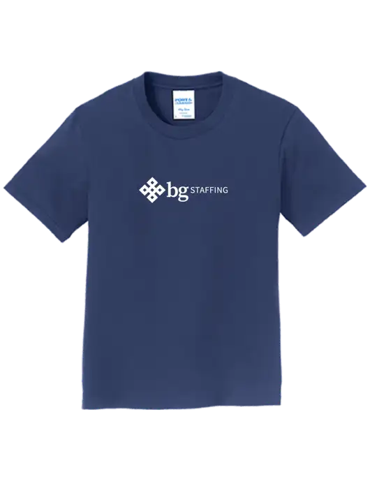 Youth Ring Spun Navy 4.5 oz T-Shirt w/BG Staffing Logo