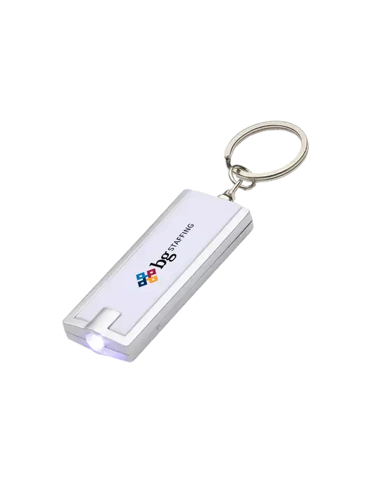 Simple Touch White LED Keychain w/BG Staffing Logo