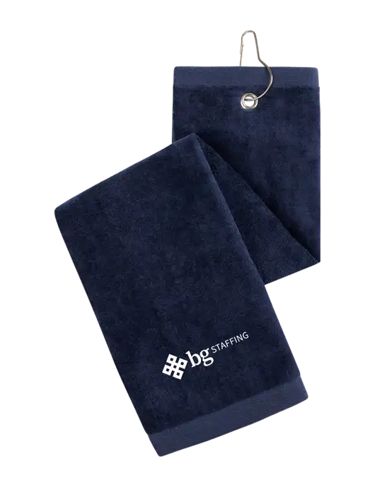 Navy Tri-Fold Golf Towel with Grommet w/BG Staffing Logo