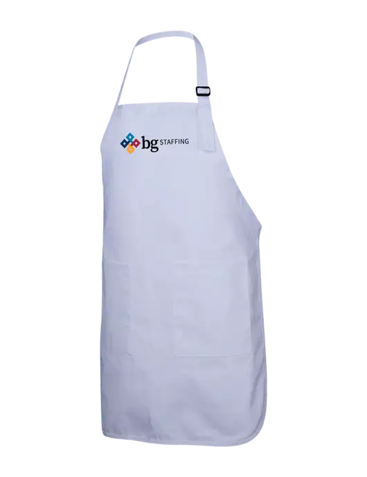 Full-Length White Apron With Pockets w/BG Staffing Logo