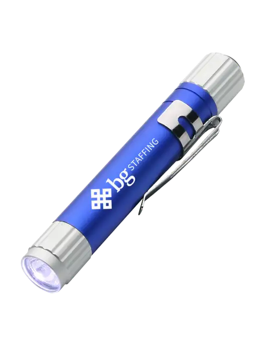 Blue Aluminum LED Penlight w/BG Staffing Logo