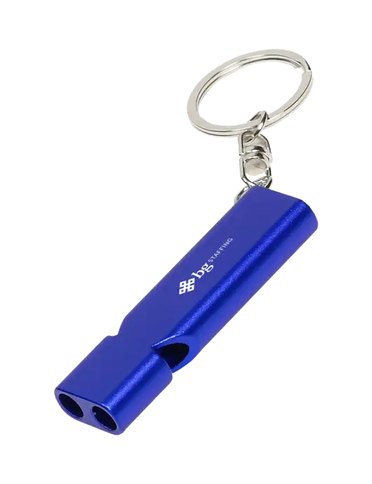Quick Alert Blue Safety Whistle w/BG Staffing Logo